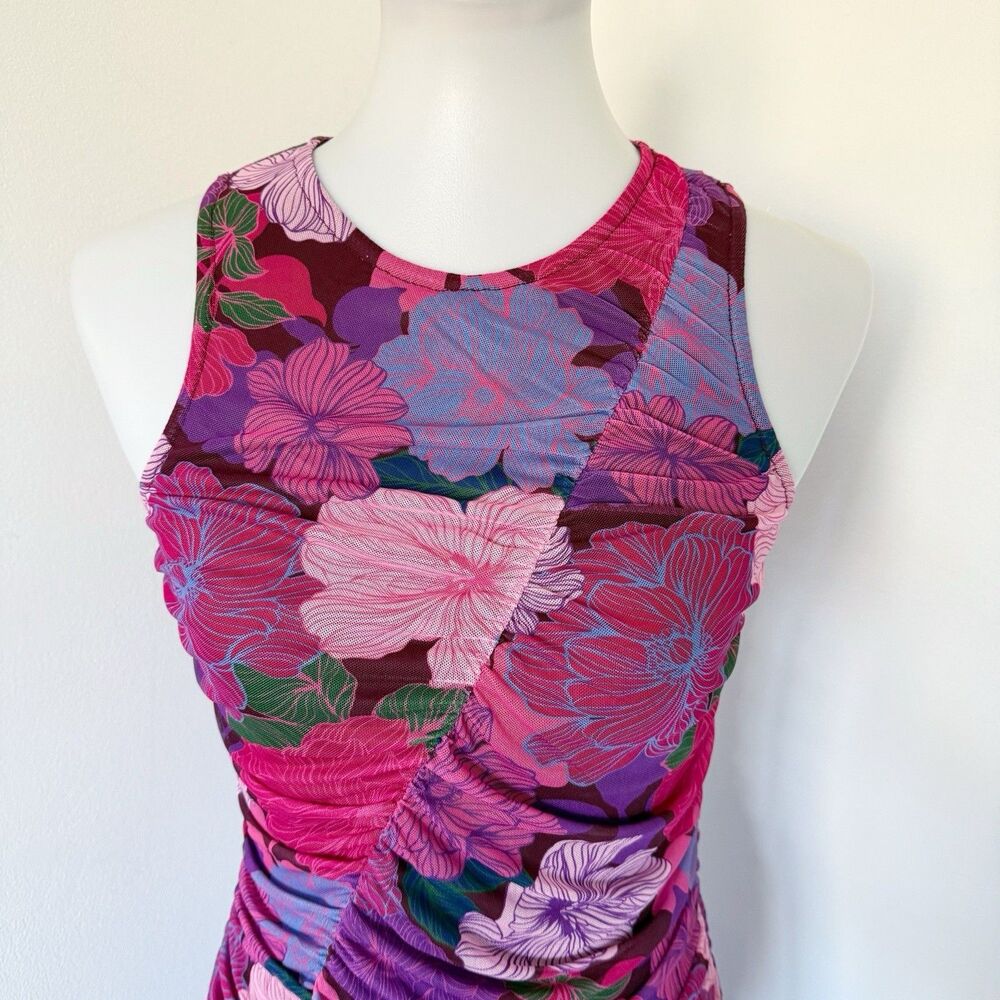 NEW NWT MINKPINK Women's Lexie Mesh Midi Dress Sleeveless Ruched Stretch S Small - Picture 10 of 16